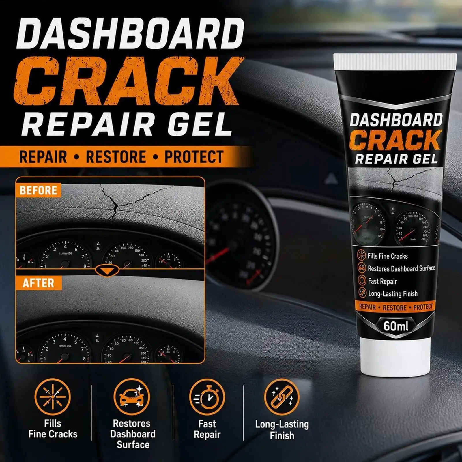 60ml Dashboard Repair Adhesive Car Interior Repair Filler Glue Dashboard Crack Maintenance for Sedan Truck Automotive Trailer