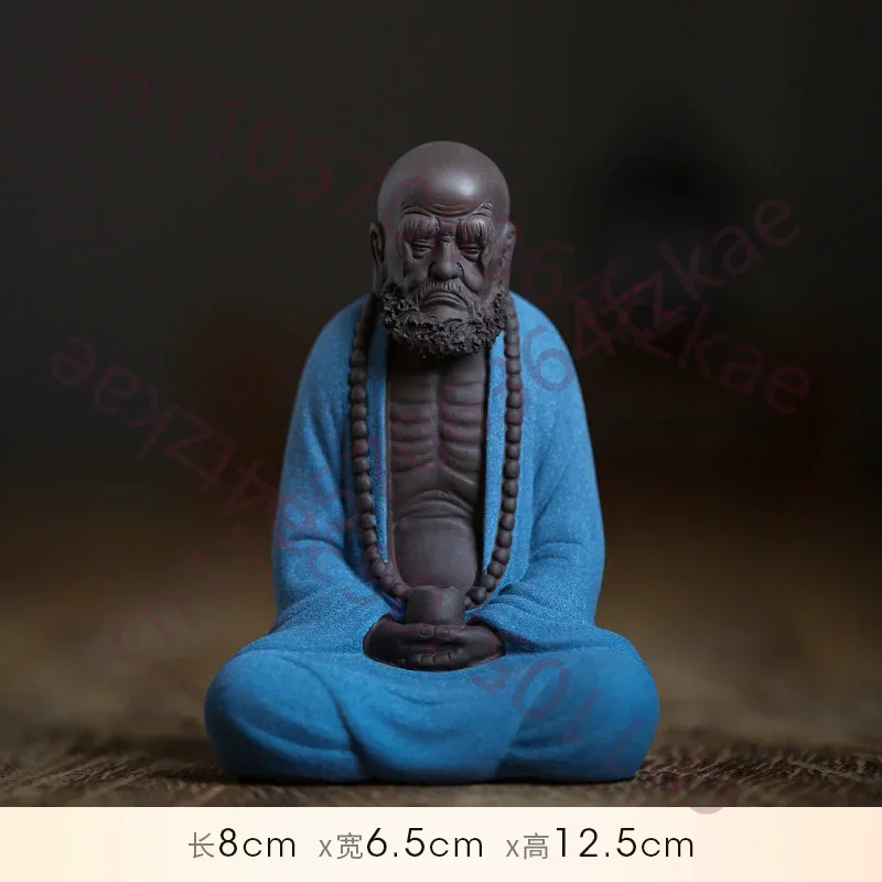 Handcrafted Zisha Bodhidharma Statue - Zen Buddha Figurine for Tea Table, Chinese Kung Fu Decor, Meditation Office Art, Clay Scu