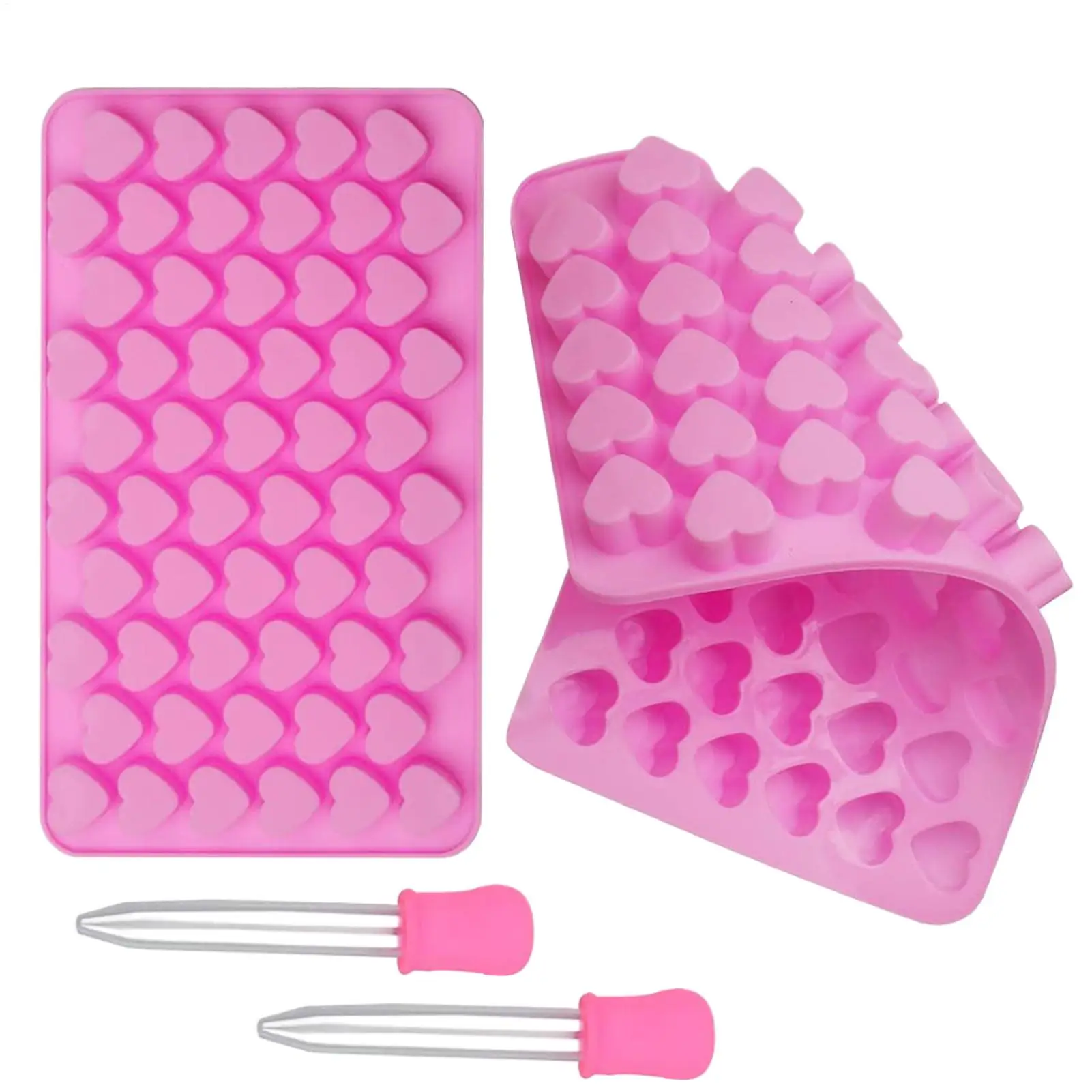 Heart Candy Mold 55-Cavity Epoxy Casting Mould with Dropper Valentine's Day Heart Shaped Candy Molds Silicone for DIY Chocolate