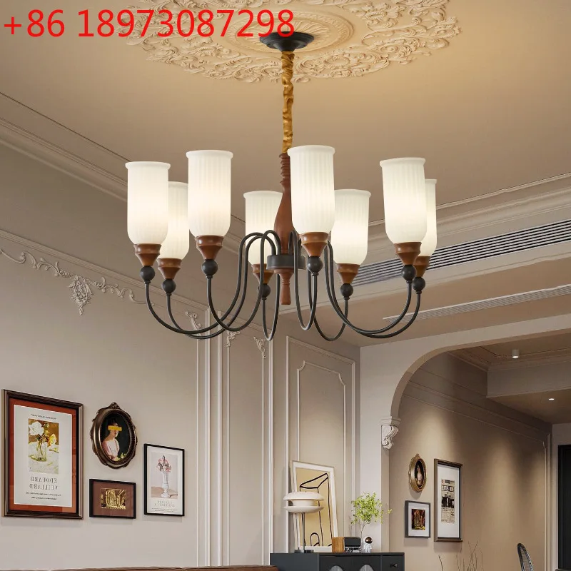 

Американская ретро французская средневековая люстра из цельного дерева для спальни, столовой, элитная люстра для гостиной