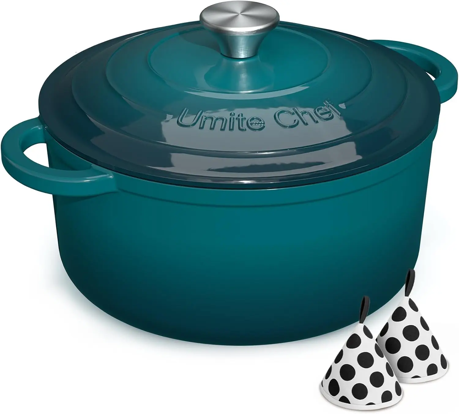 

7QT Enameled Cast Iron Dutch Oven with Lid & Potholders – Heavy-Duty Cookware for Bread, Braising, Stews, Marinate (Emerald)