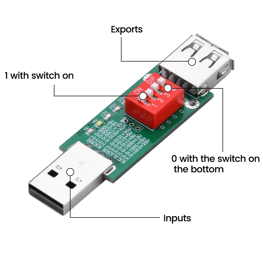 Приманка-триггер QC2.0/3,0 USB для быстрой зарядки, поддержка 5 В, 9 В, 12 В, 15 В, 20 в, фиксированное напряжение на выходе для быстрой зарядки