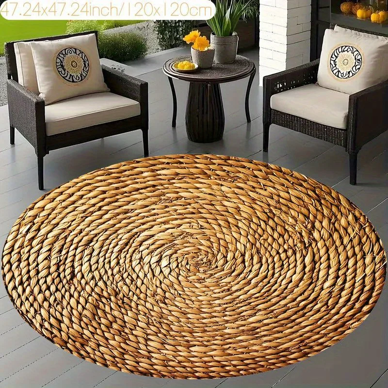 

Bohemian Natural Woven Water Hyacinth Round Carpet, Washable Non-Slip Rug for Dorm Room Study Room Lounge Living Room Bedroom
