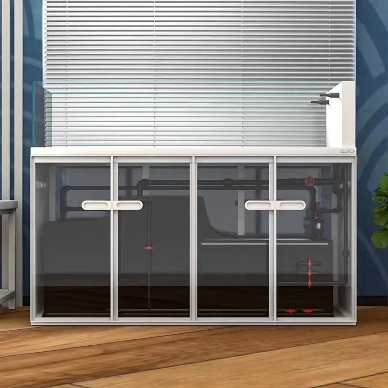 ultra-white square glass aquarium large home decoration with stand cabinet and bottom filtration system