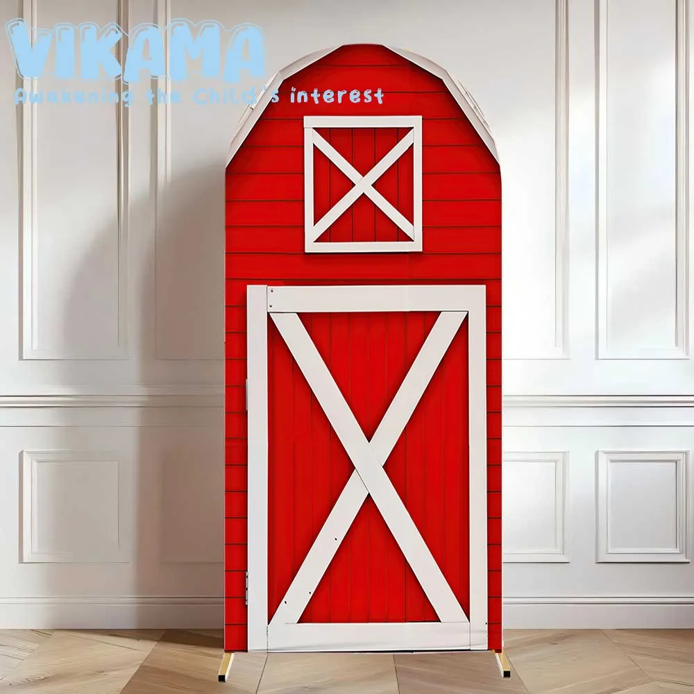 VIKAMA ferme arc toile de fond rouge porte de grange décor de fête Style rustique anniversaire bébé douche mariage toile de fond rétro esthétique