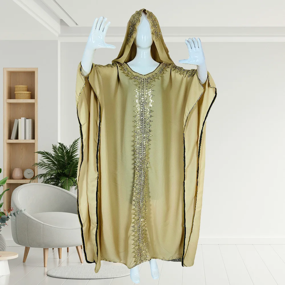 Dubai Eid Hooded Abaya Women Muslim Boubou Bat Sleeve Maxi Dress Turkey African Kaftan Islam Djellaba Morocco Party Evening Robe