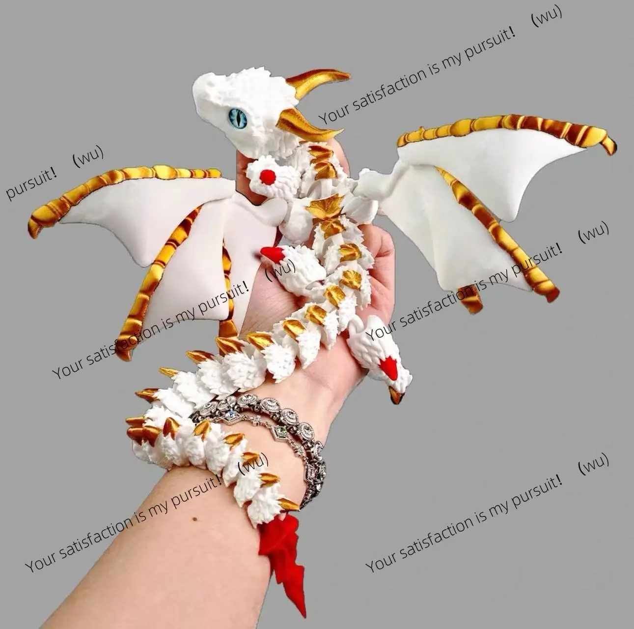 3D printed double-horned wyvern with wings, multi-joint, flexible movable laser gradient