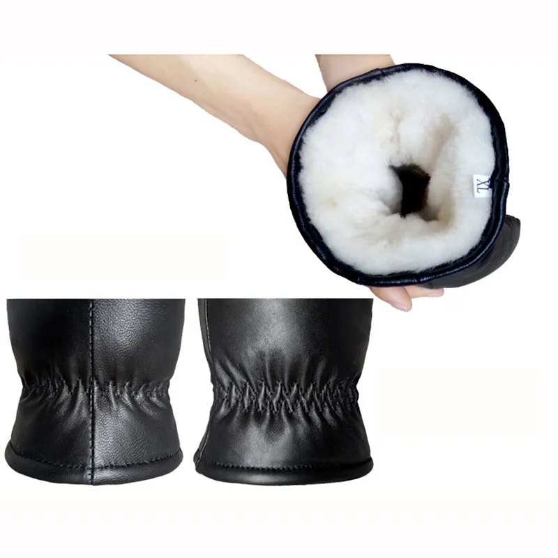 2022 New Winter Warm Genuine Leather Mittens for Women Outdoor Waterproof Thickness Sheepskin Fur Gloves Ladies Skiing Guantes