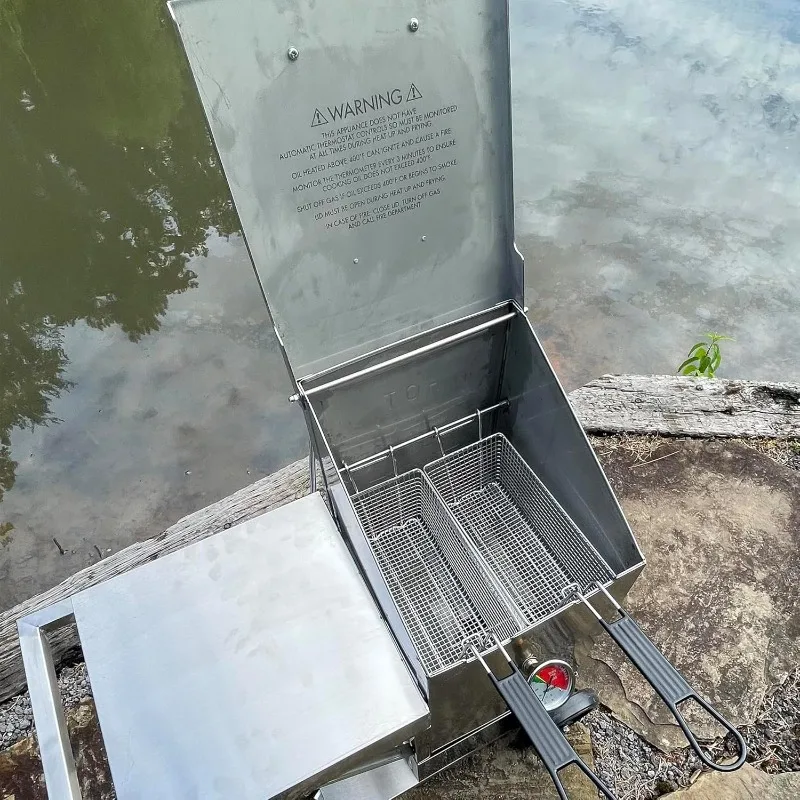 700-704 4-gal Stainless Bayou Fryer with Cart Includes 2 Stainless Mesh Baskets Fry Thermometer Drain Valve High Pressure image 3