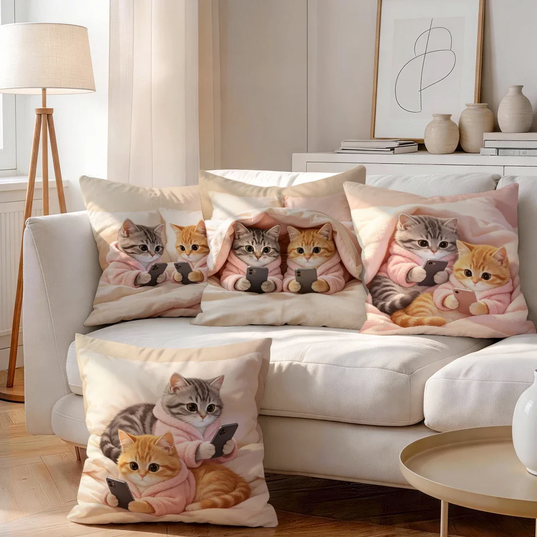 1/4pcs Look At The Cat On Your Phone Cushions Pillowcase Polyester Cushion Cover Throw Pillow Pillowcover Home Car Sofa Decor