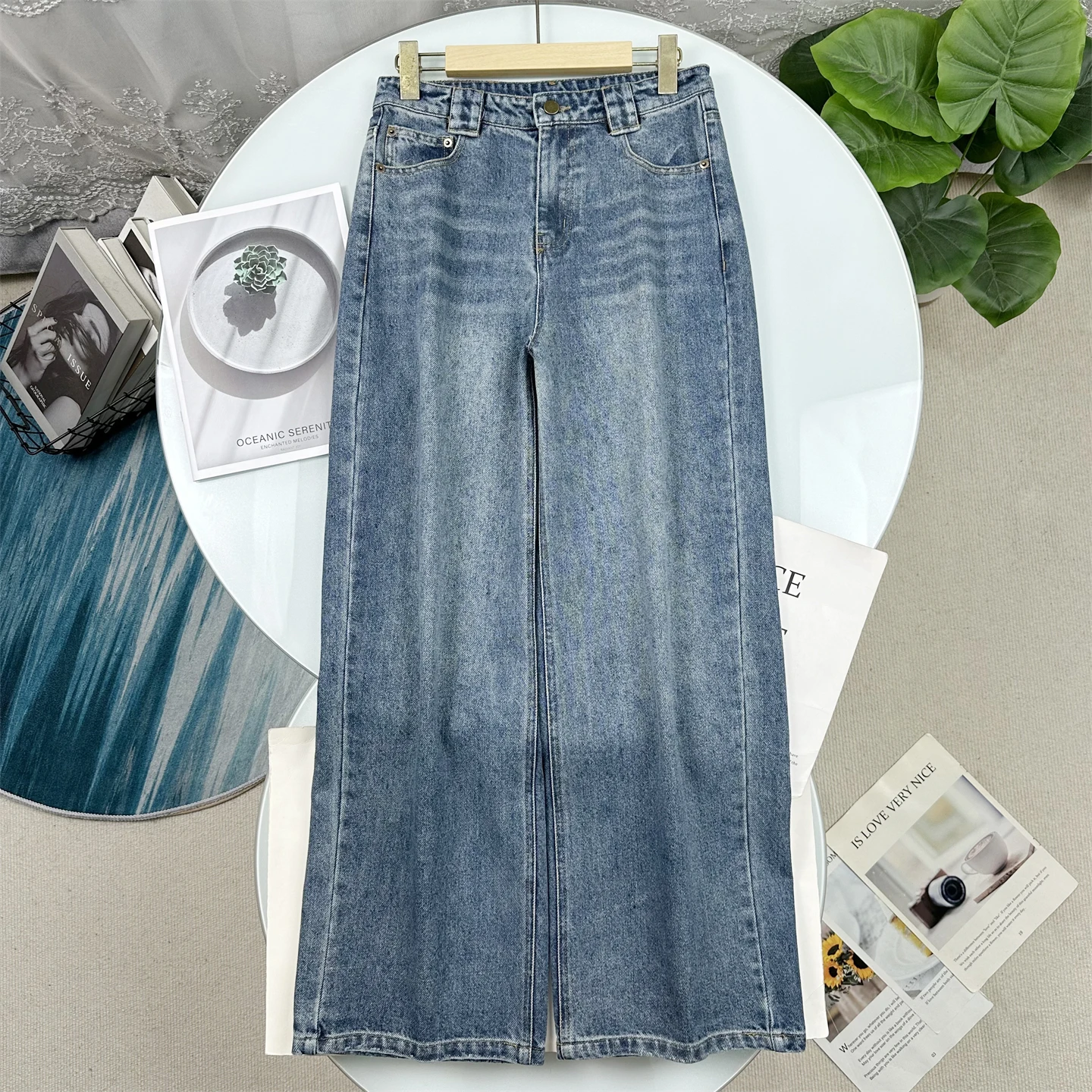 

High Waist Slimming Wide Leg Jeans Straight Cut Casual Long Pants Women's Autumn New Style High Quality Cotton Denim Pants