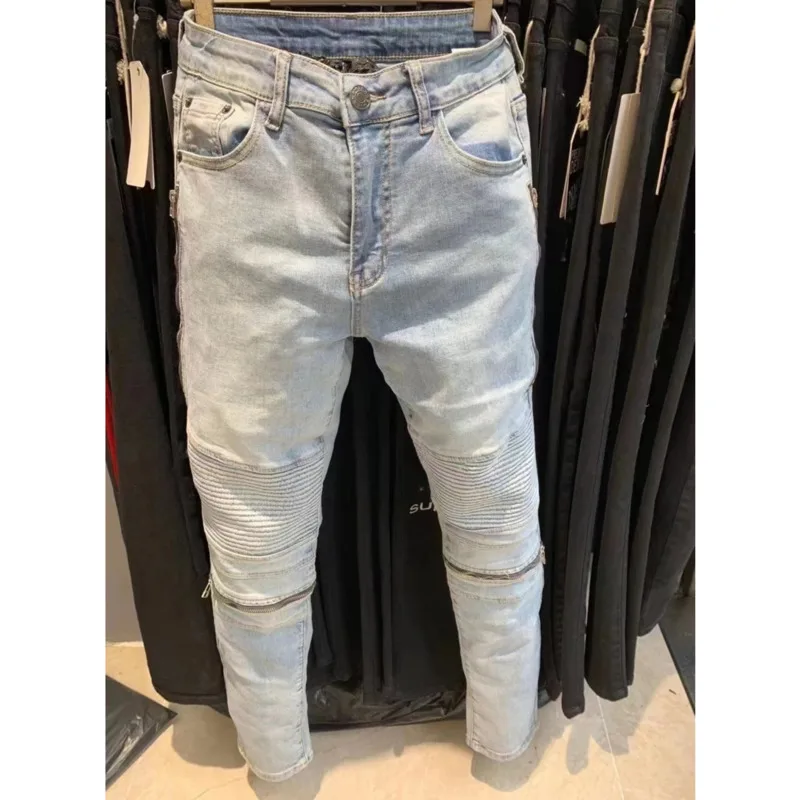 2023 Men Trendy Slim Jeans Fashion Brand Hole Beggar Personality Pants Skinny Jeans Men Ripped Jeans For Men Stacked Jeans