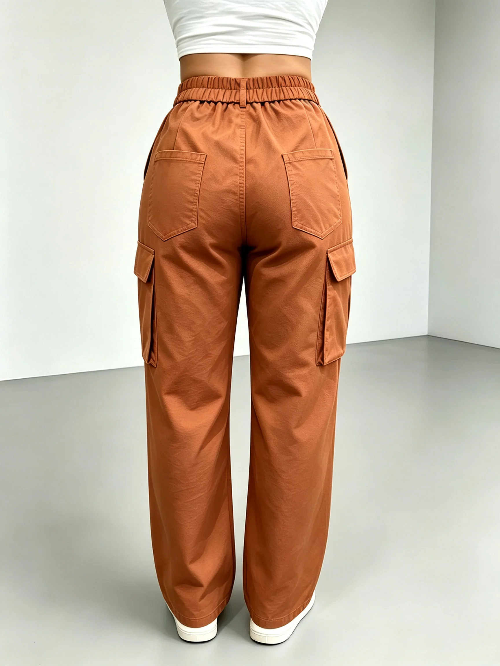 Casual Solid Multi-Pocket Loose Fit Cargo Trousers for Women