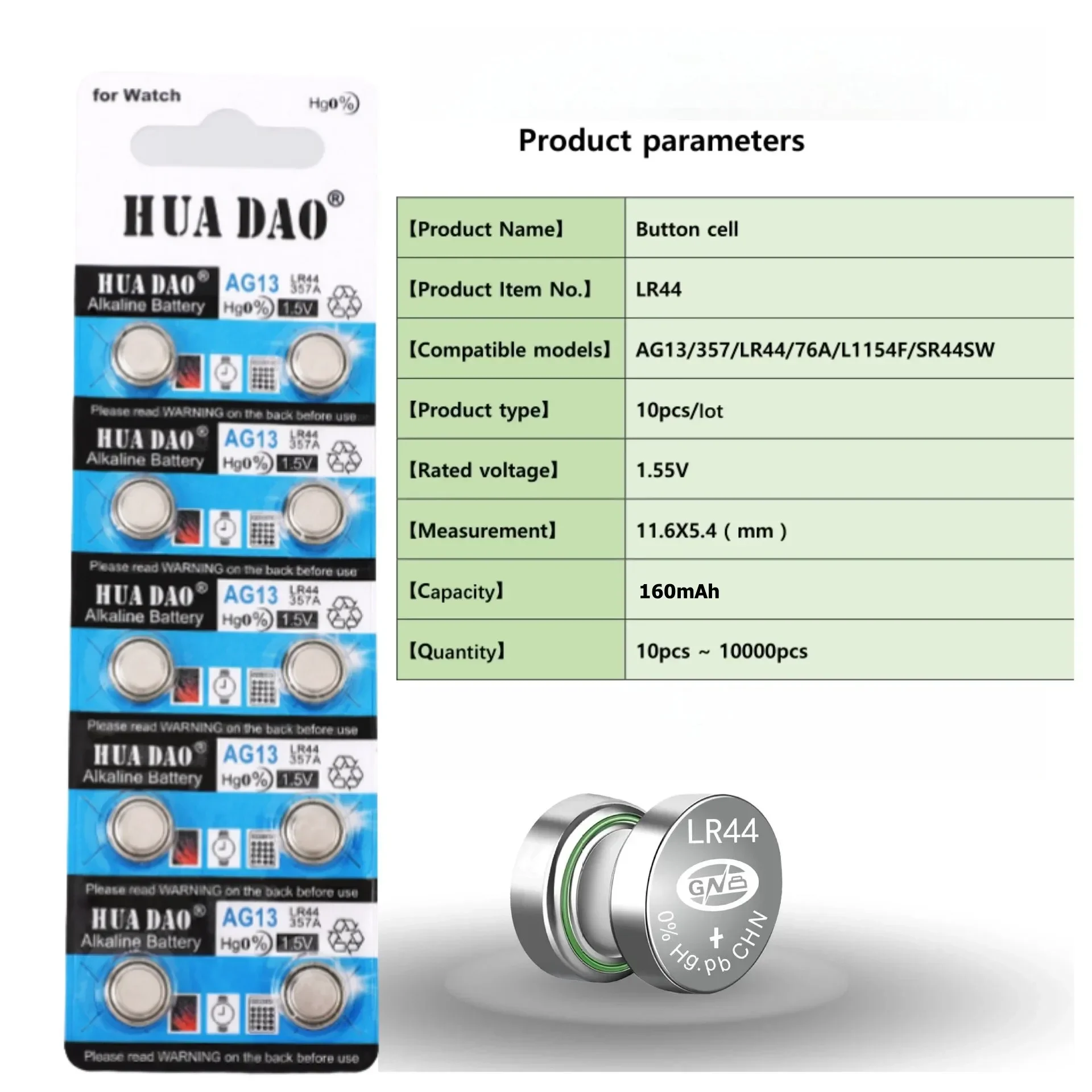 Ag13 Lr44 1.5V Alkaline Button Batteries A76 357A Lr1154 Sr1154 Stable Energy For Watch Car Key Remote Electric Toys  LED Light
