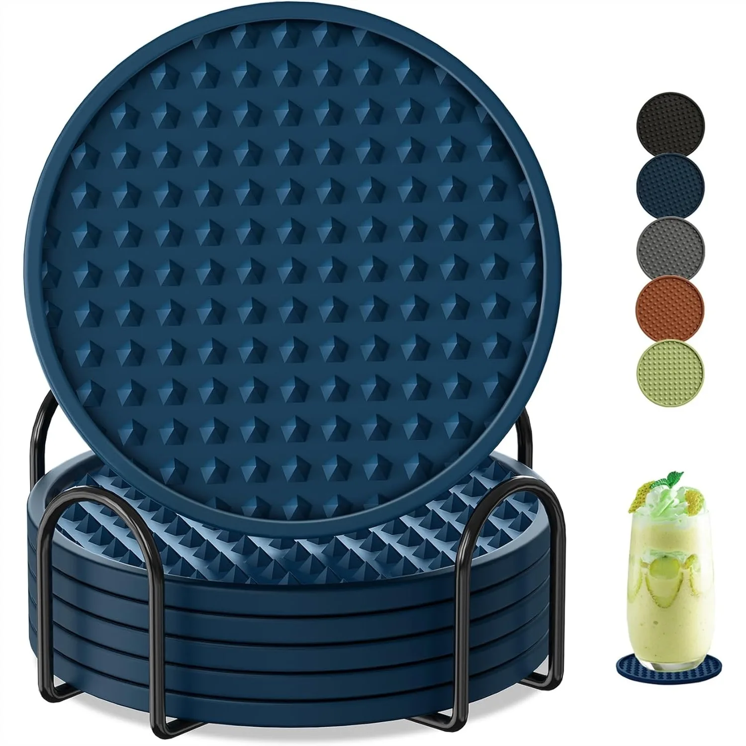 

6 Pack Silicone Coasters with Holder Heat Resistant Non-Slip Cup Mats for Table Protection