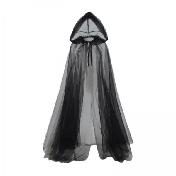 Black Hooded Cloak Cloth Mesh Cape Versatile Halloween Costume Adult Cosplay for Witch Vampire Reaper