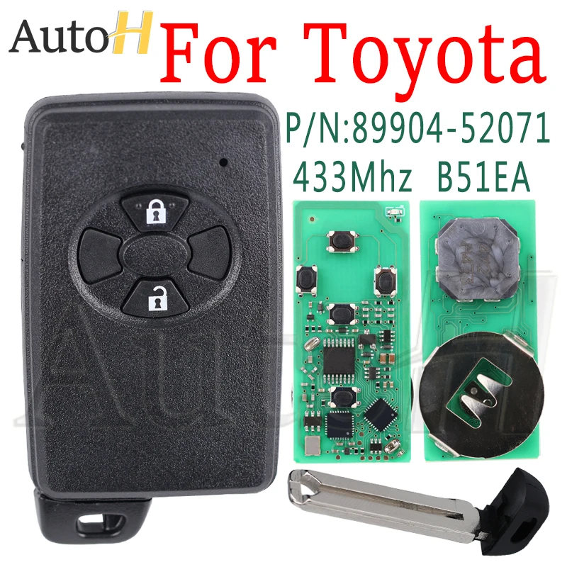 Auto Smart Remote Car Key 433Mhz for Toyota Corolla Auris Rav4 Yaris 2006+ P/N:89904-52071/42050 /52072 B51EA 4D Chips 2 buttons