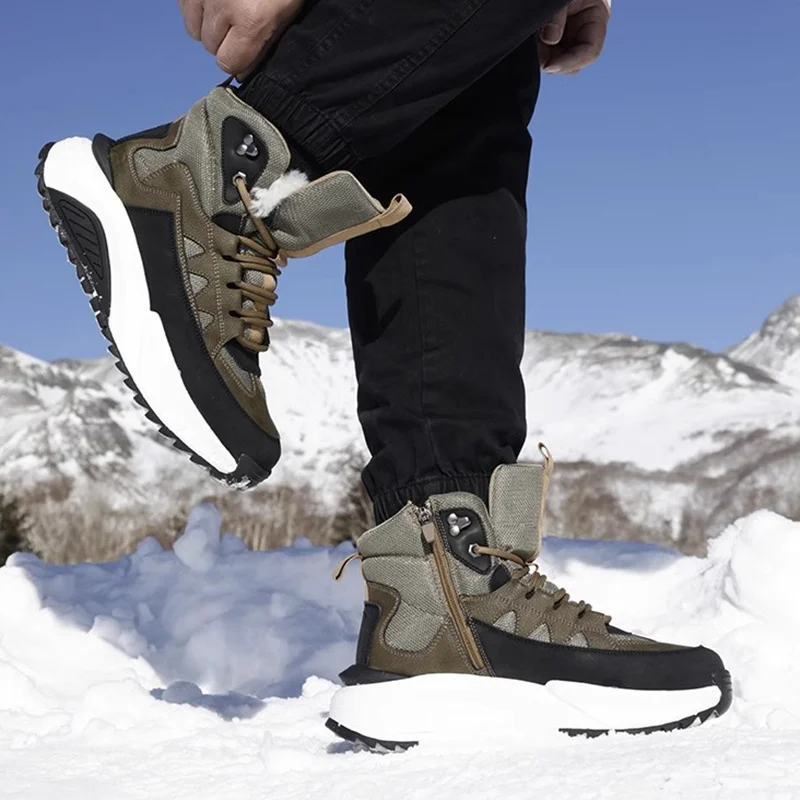 الرجال الشتاء الثلوج الأحذية سميكة الصوف بطانة للدفء قصيرة الصوف بطانة الرجال في الهواء الطلق عادية سميكة وحيد الأحذية القطنية