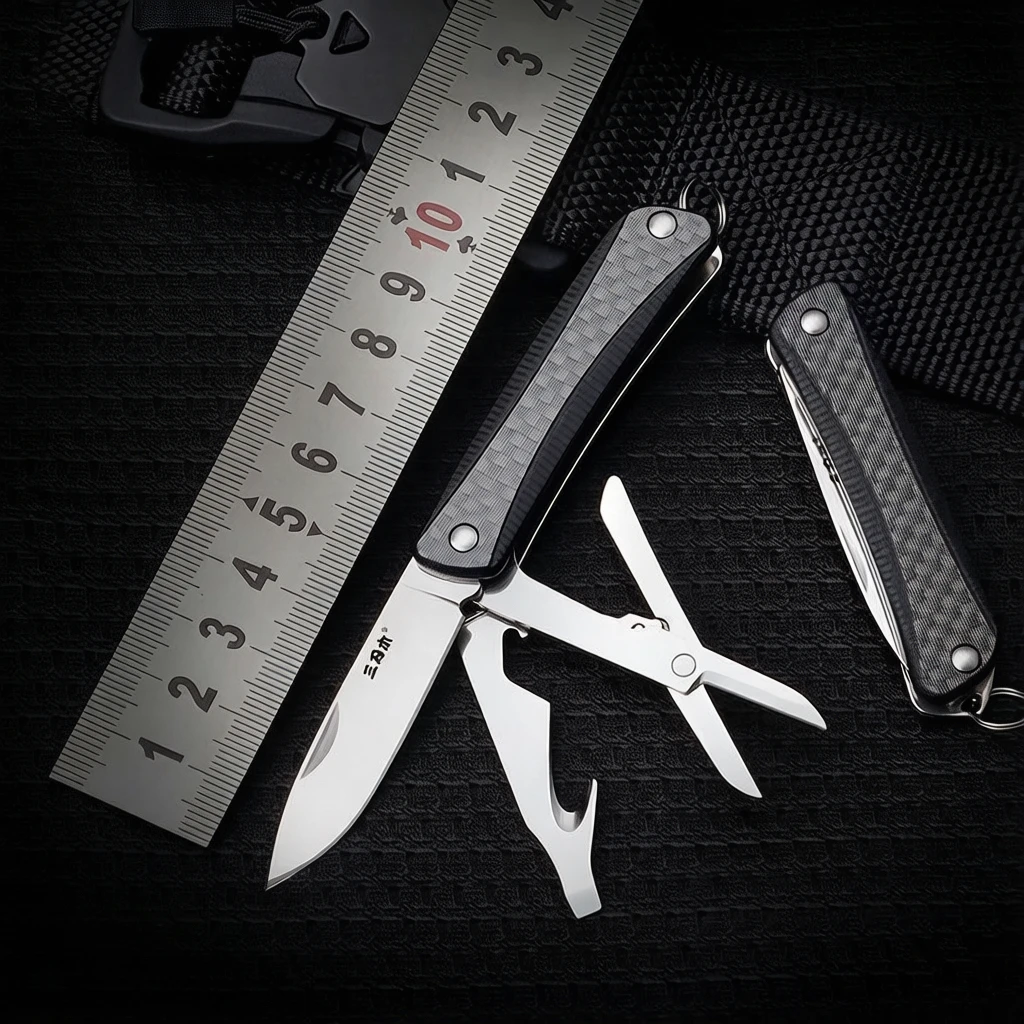 SANRENMU WA631 Tactical EDC Pocket Knife Multitool with Carbon Fiber Layer for Camping Hiking Outdoor Survival Equipment