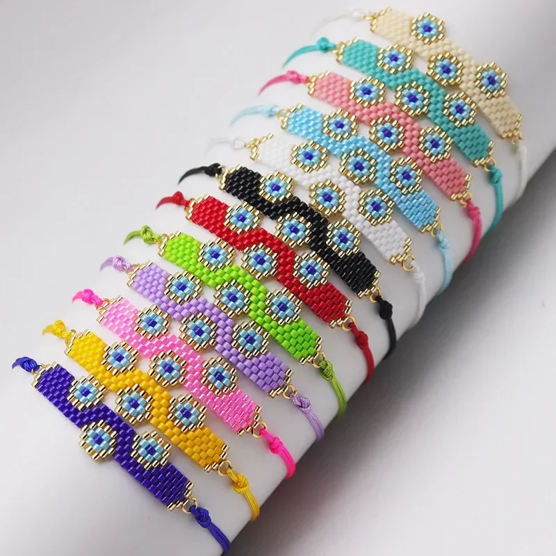 ZGMXR Rice bead bracelet Devil's eye Design Originality Trioculus Hand knitting Bohemia Adjustable Versatile Beaded bracelet