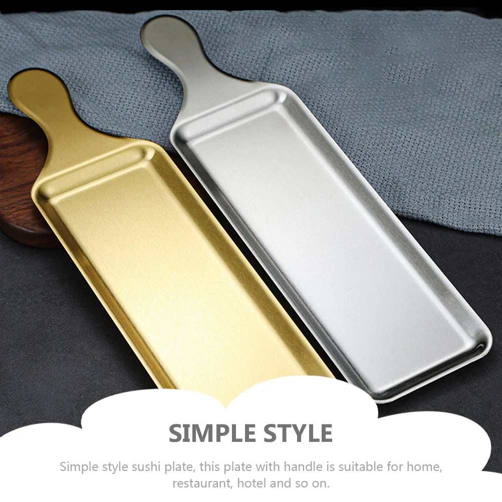 

Premium Stainless Steel Sushi Serving Plate With Handle For Restaurant Hotel Bbq Food Display Dish Decorative Metal Salmon