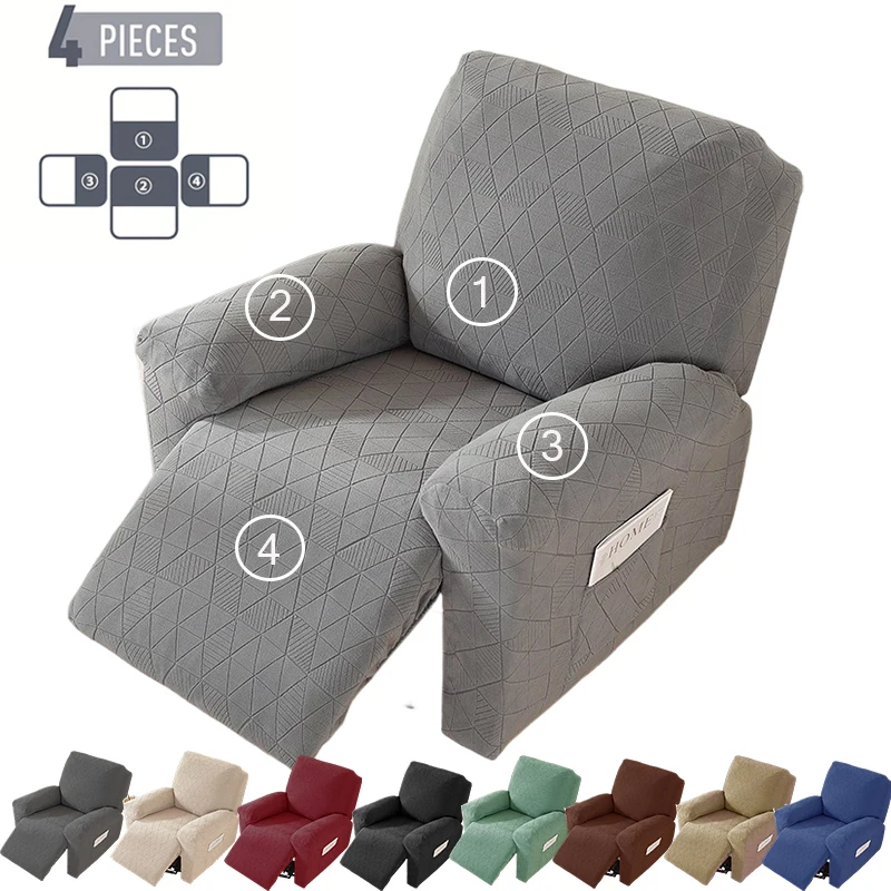 

4pcs Stretchable Jacquard Recliner Chair Covers Machine Washable,with Elastic Bottom&Side Pockets-Perfect for Living Room,Office