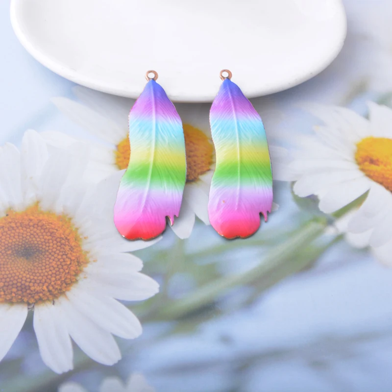 10 Stück/Set Ethnische Eisen-Feder-Blatt-Muschel-Anhänger für Schmuckherstellung Boho Großer Anhänger DIY Damen-Ohrringe – Detail 8