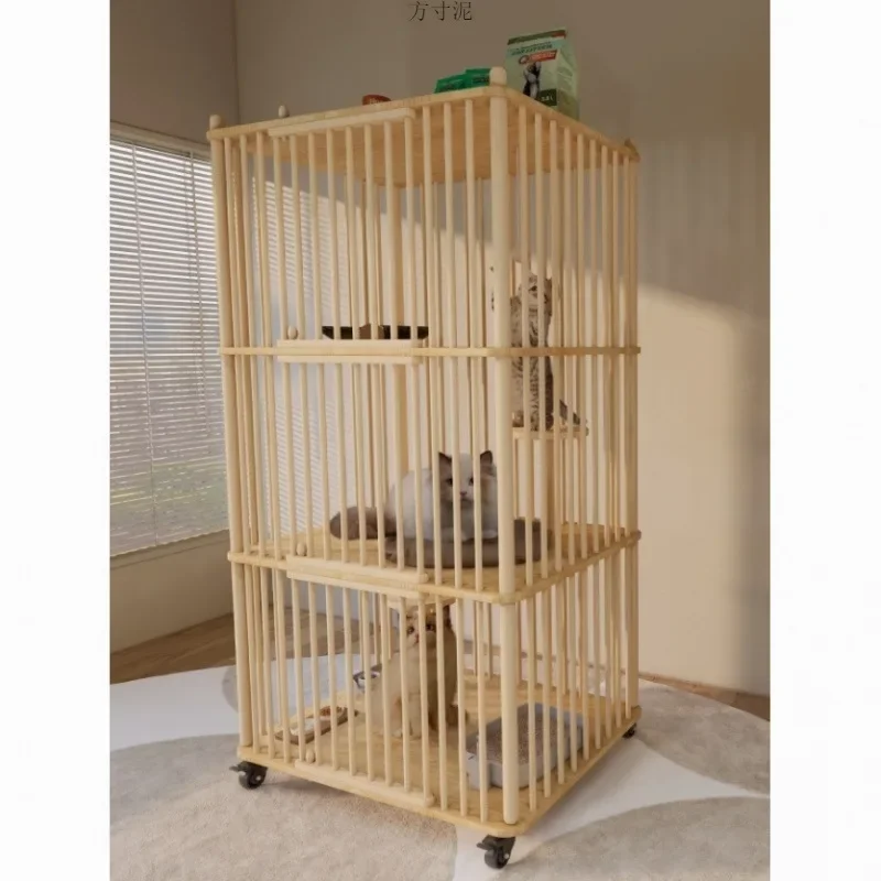 

Solid wood cat cage 100% pure solid wood home villa cat house double layer