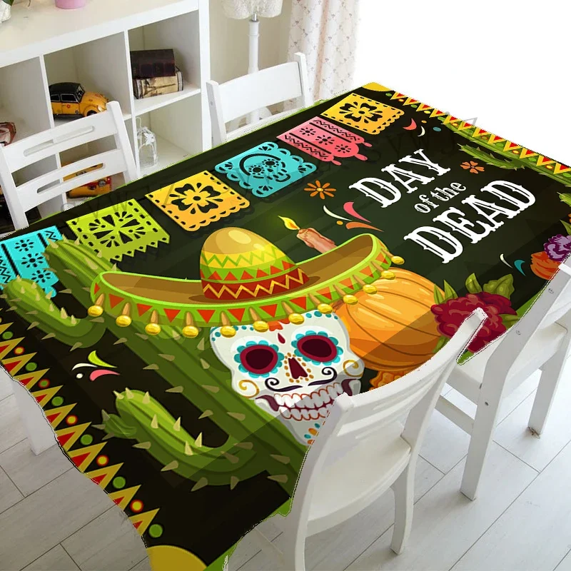 Mexican Day of The Dead Skull Pattern Holiday Party Dinner Tablecloth Suitable for Home Living Room Kitchen Decoration Cloth