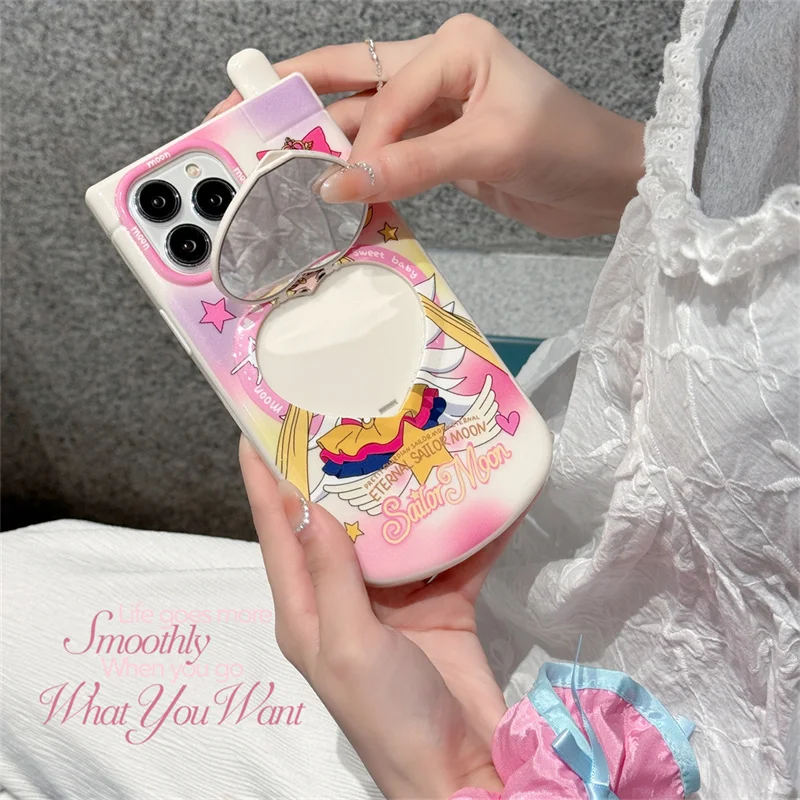 Cute Cartoon Sailor Moon Big Brother Mirror Phone Case for iPhone Apple 15 14  13 12 11 Pro Max Soft Silicone Shockproof Cover