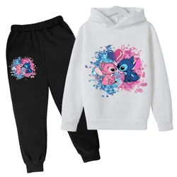 Stitch Man felpa con cappuccio primaverile e autunnale Set da 2 pezzi per ragazzi e ragazze abbigliamento moda Set di felpe sportive Casual per bambini di 2-12 anni