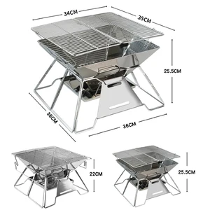 موقد شواء قابل للطي من الفولاذ المقاوم للصدأ مع رف فحم ، طاولة خارجية ، حفرة نار ، تخييم أفضل 12 موقد فحم مبيعا - رقم 6