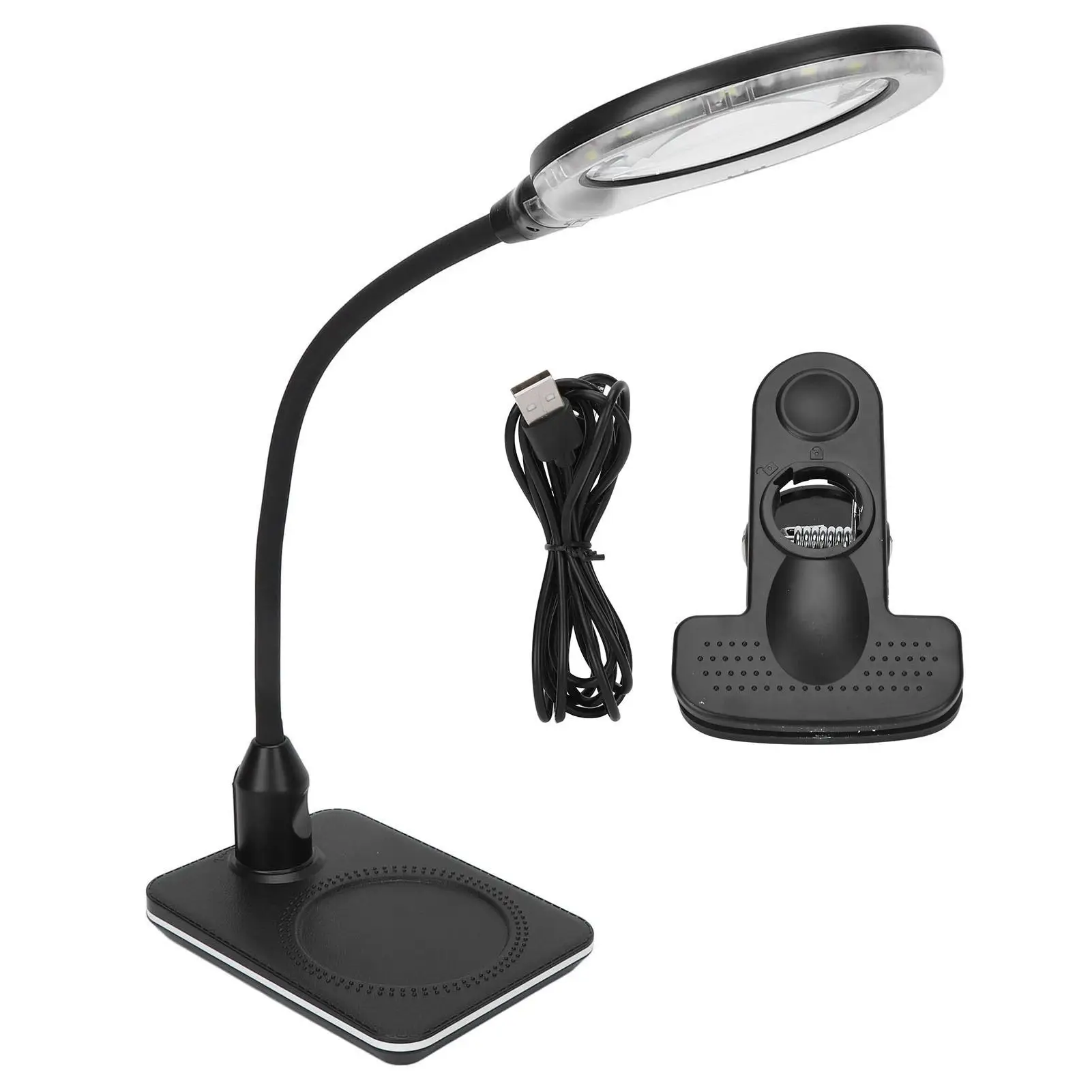 3X Magnifying Lamp with 10X Lens, Clip-On LED Light, USB Powered, Adjustable Gooseneck Magnifier for Work & Crafts