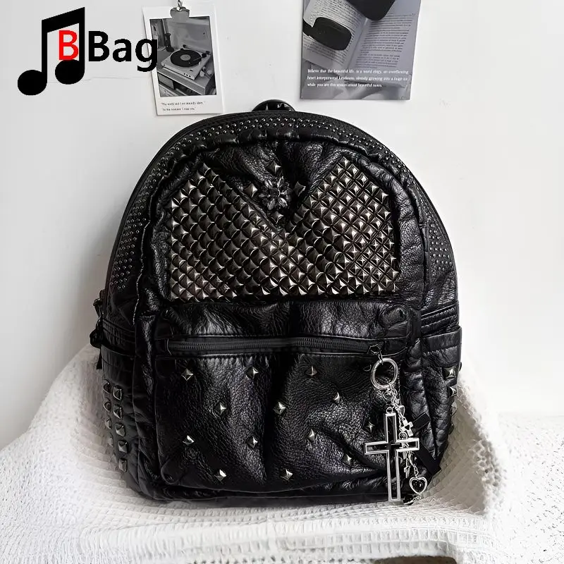 Original Dark Punk Rivet Alternative Backpack Niche Design Vintage Cross School Bag Commuter Bag Y2K Grunge Dark Academia Goth