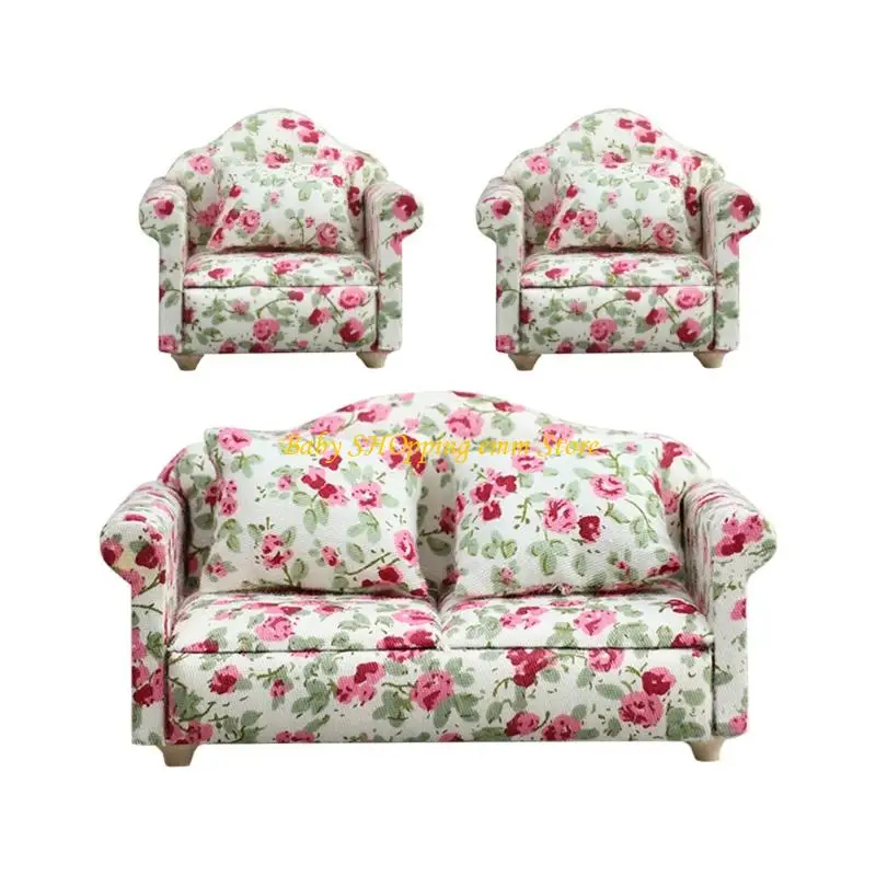 

23GD 1/12 Scale Mini Sofa Set For Dollhouses Soft Fabric 3PCS Living Room Furniture