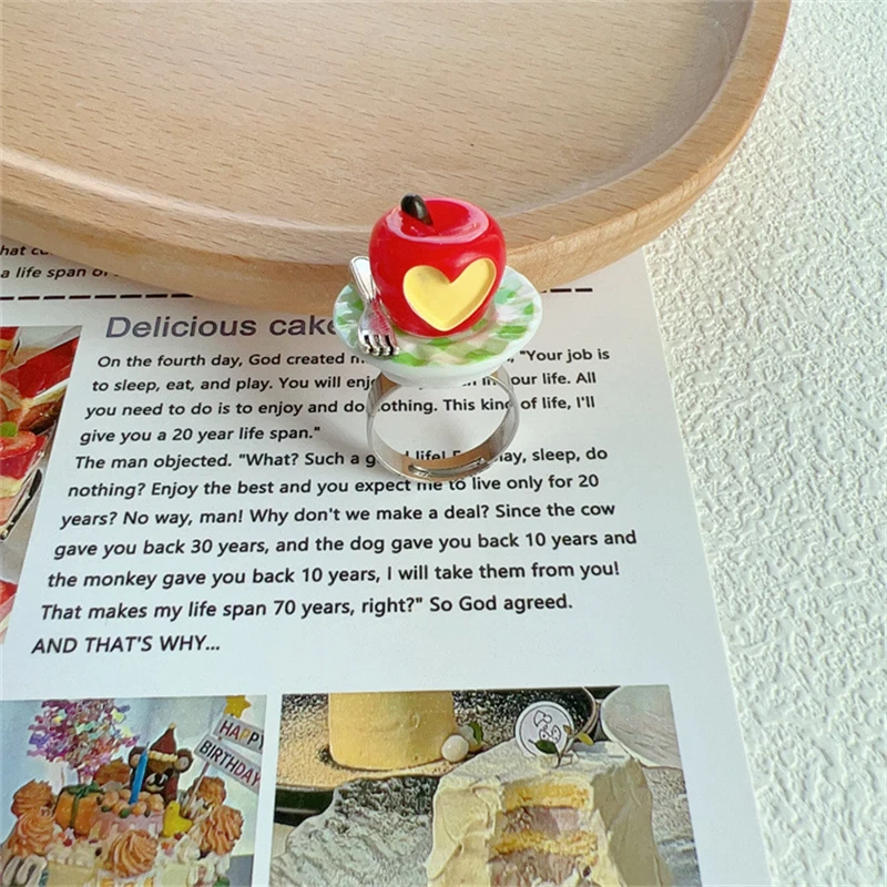 Strawberry Cake Rings Jelly Pudding Ice Cream Cherry Fruit Ring Exaggerated Vintage Chunky Girls Rings Cute Accessories