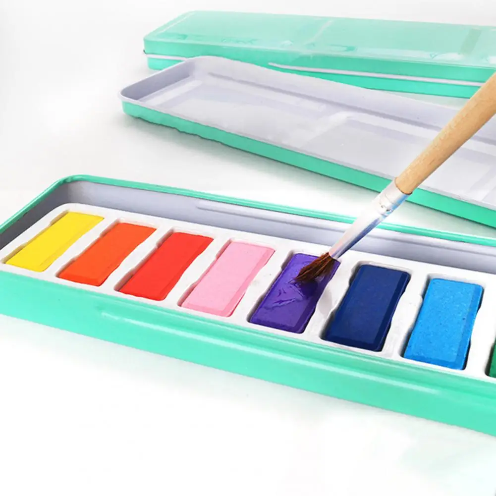 Conjunto de pintura aquarela portátil com pincel, 12 cores, pintura lavável para crianças e iniciantes