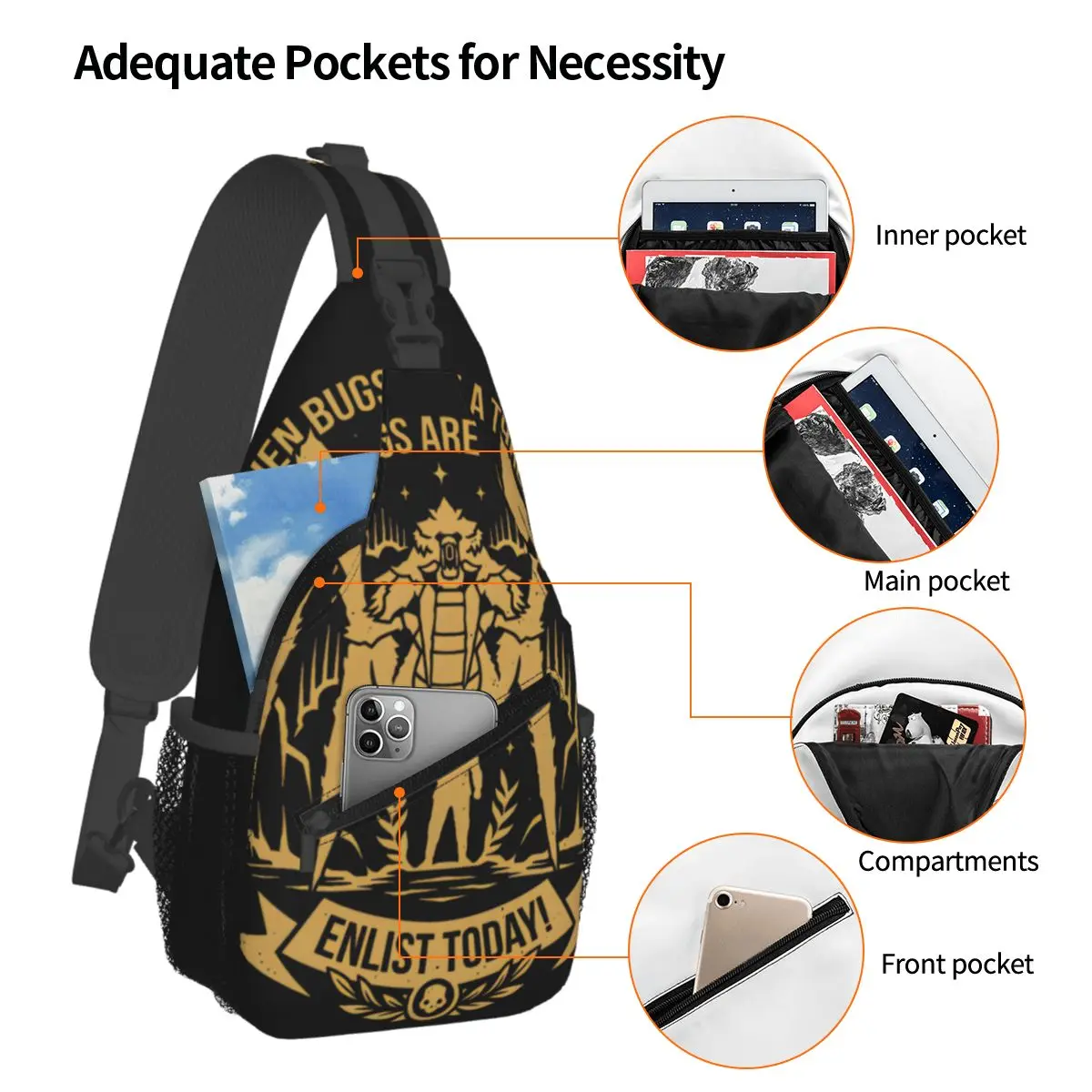 Enlist Today! Small Sling Bags Chest Crossbody Shoulder Backpack Travel Hiking Daypacks Helldivers 2 Adventures Men Women Pack