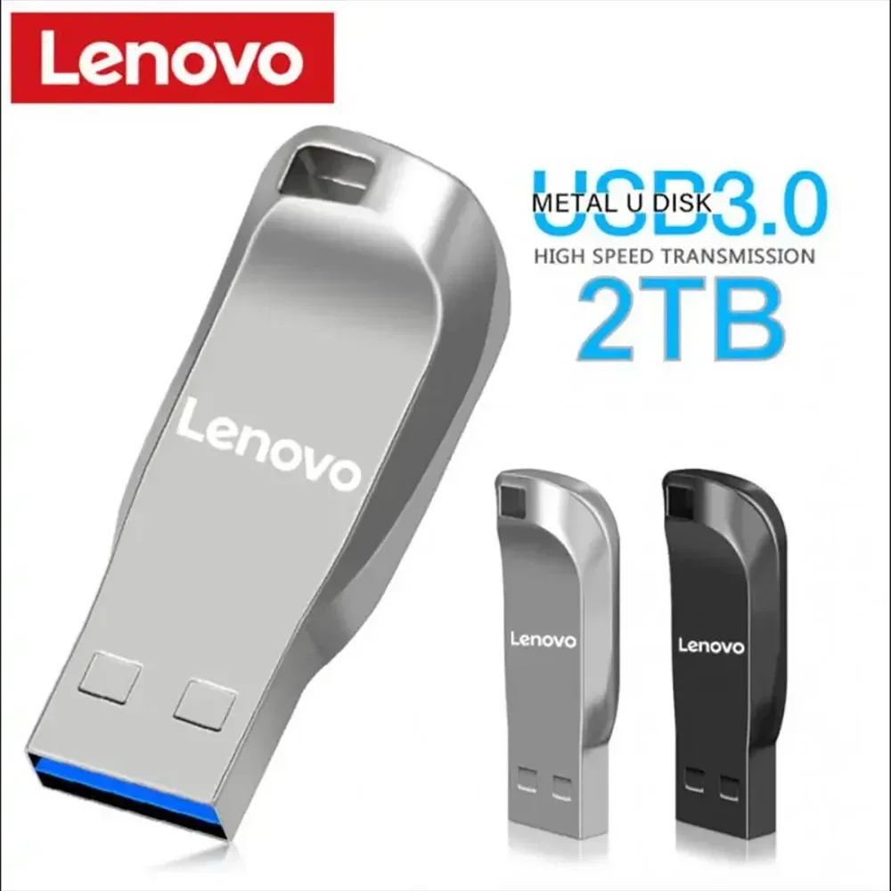 Lenovo 2TB USB Flash Drives Mini Metal Real Capacity Memory Stick Black Pen Drive Creative Business Gift Silver Storage U Disk