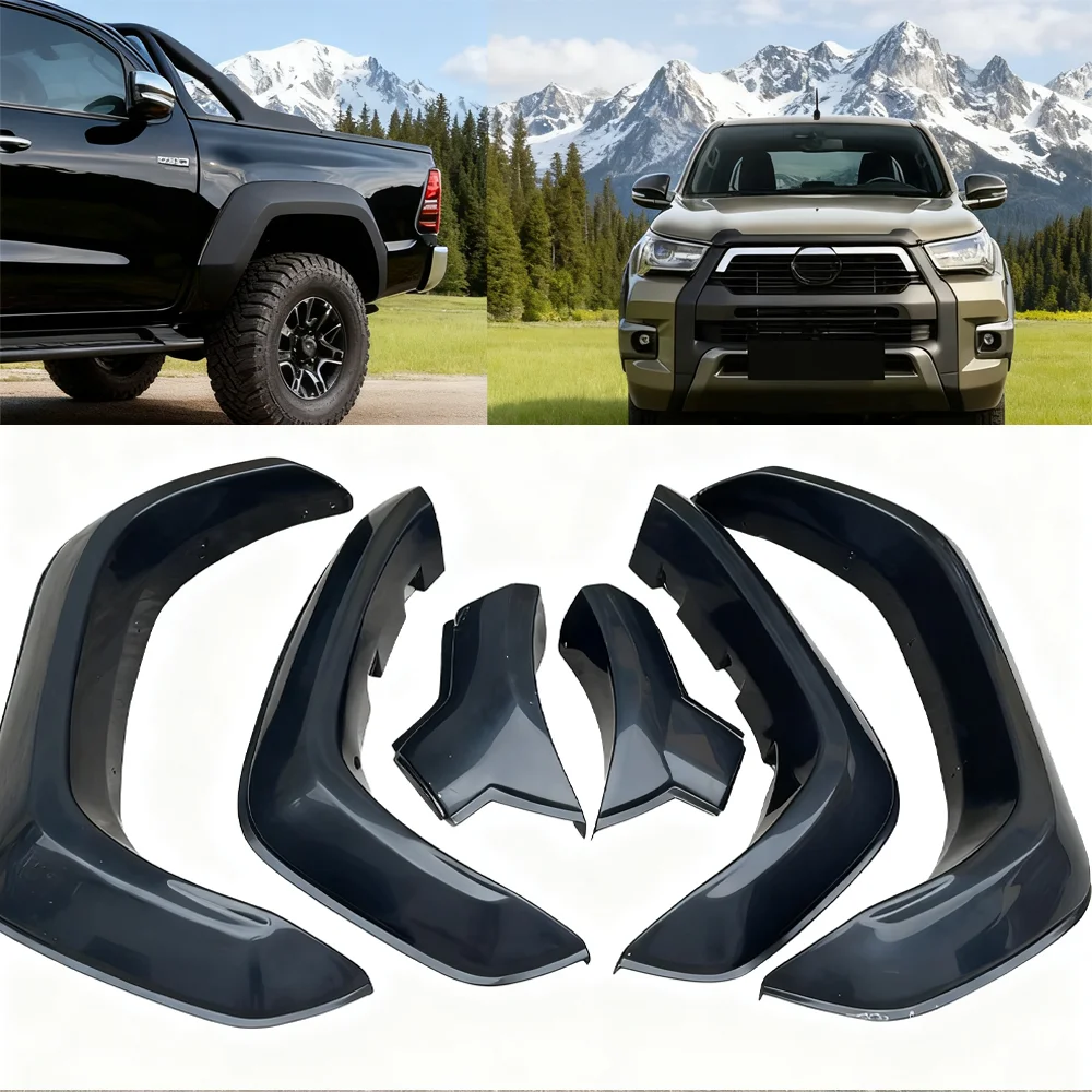 Off‑Road Fender Flare Kit Heavy‑Duty ABS Mudguards Splash Guards For Toyota Hilux Rocco GR 2021‑2023 Front Rear Pickup Truck