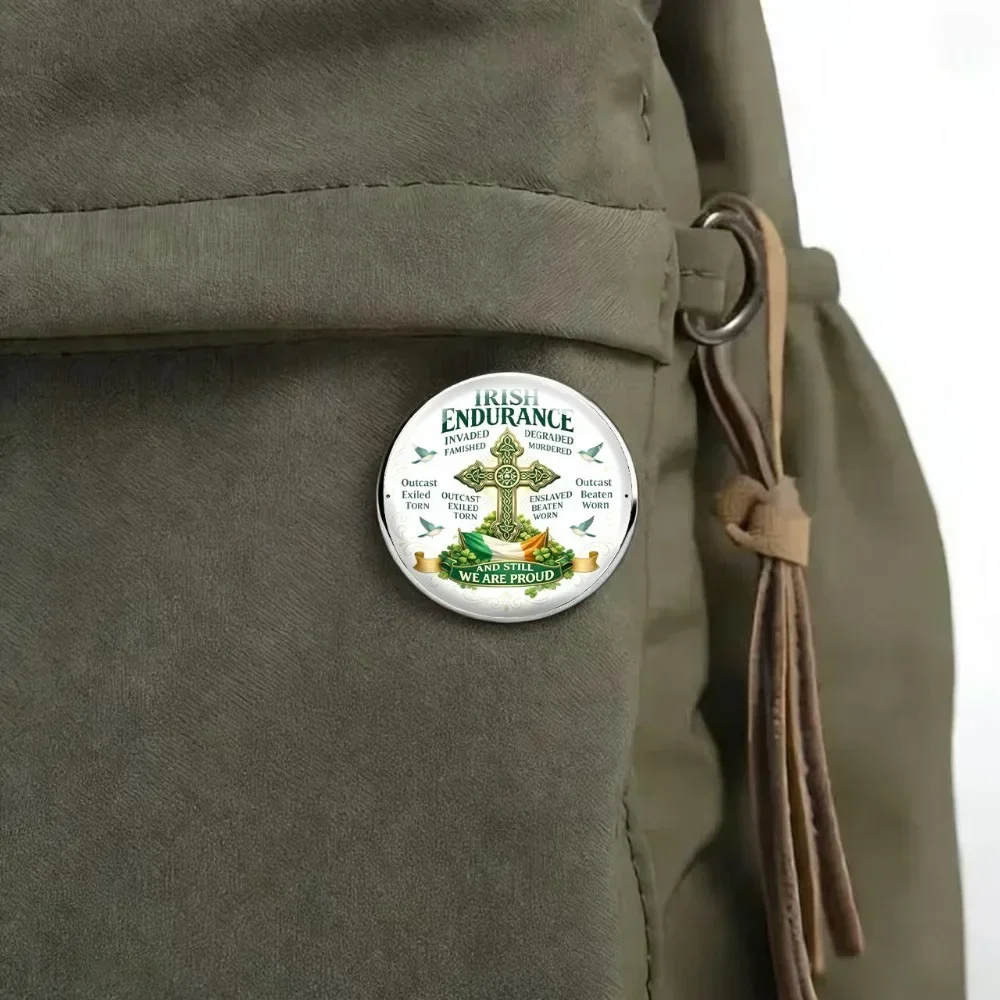 6-20 Pcs Irish Culture Brooch, Celtic Cross Shamrock Flag Printed Lapel Pin, Decor Badge for Backpack, Collectible Souvenir Gift