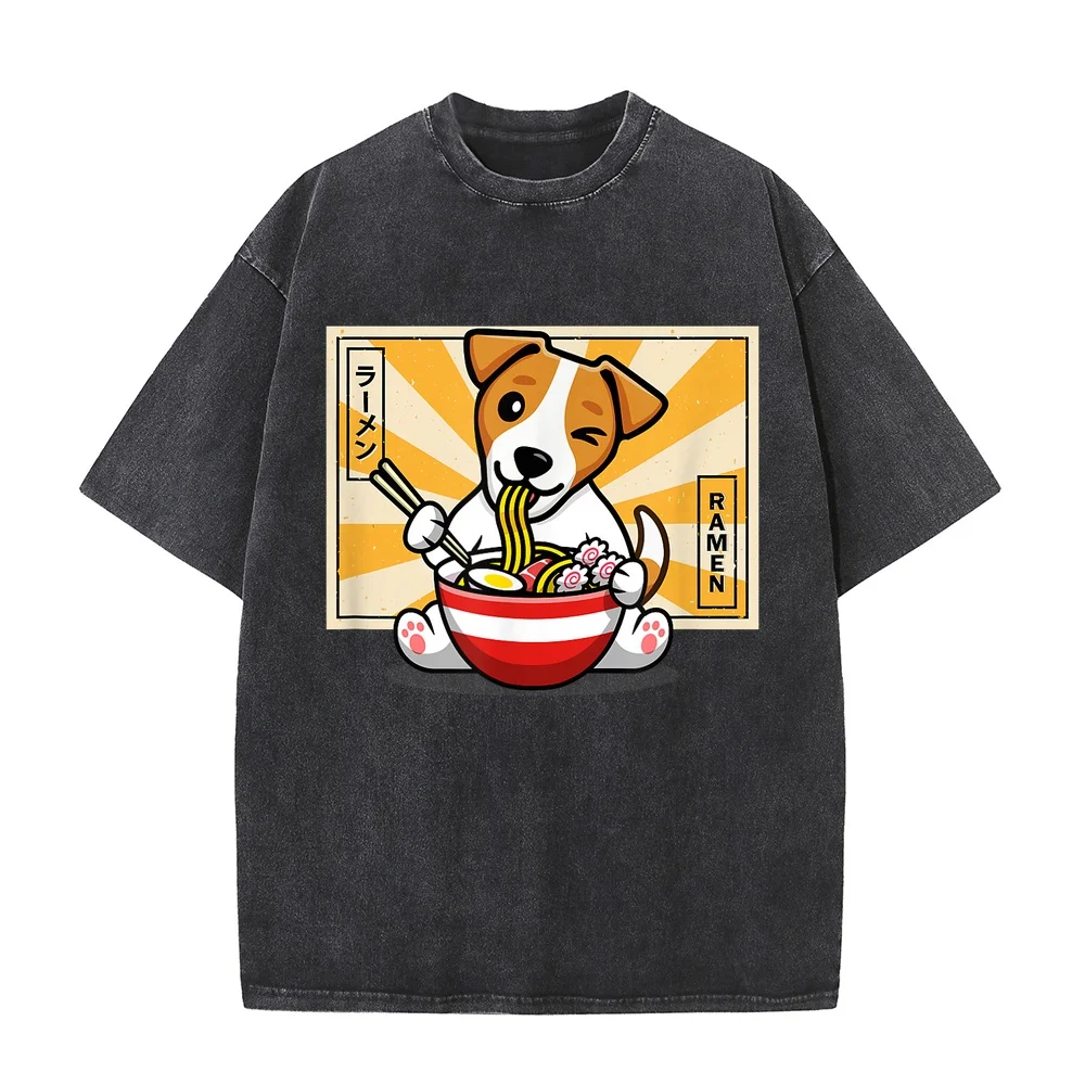 Mens Kids Kawaii Ramen Jack Russell Terrier Lover T-Shirt Women's T-Shirts Clothes Men Short Sleeve Summer Top Shirt Cotton T