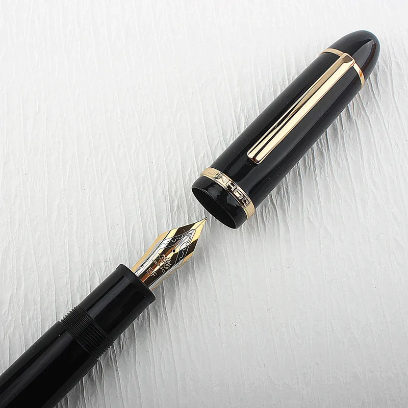 JinHao X159 Acrylic Black Fountain Pen Metal Clip Extended Fine Nib F 0.5mm