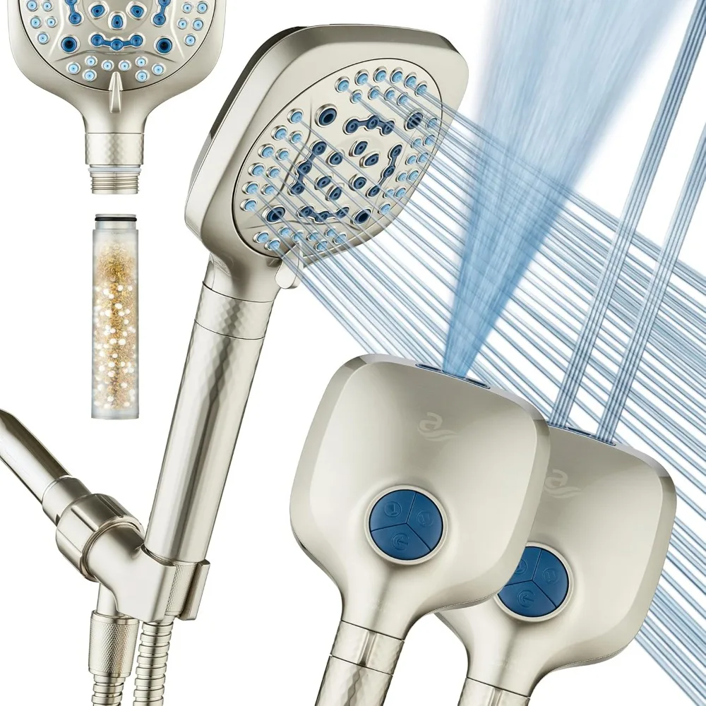 

4X High Pressure 10 Spray Mode Filtered Showerhead - Handheld Shower Head Filters Chlorine to Heal Dry Skin, Revive Hair