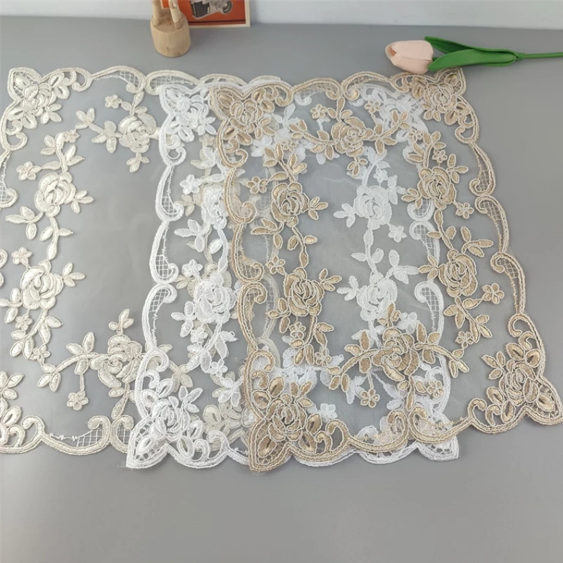 European Rectangular Lace Embroidered Table Mat Coaster Laptop Oven Microwave Cover Wine Set Party Christmas Wedding Decoration