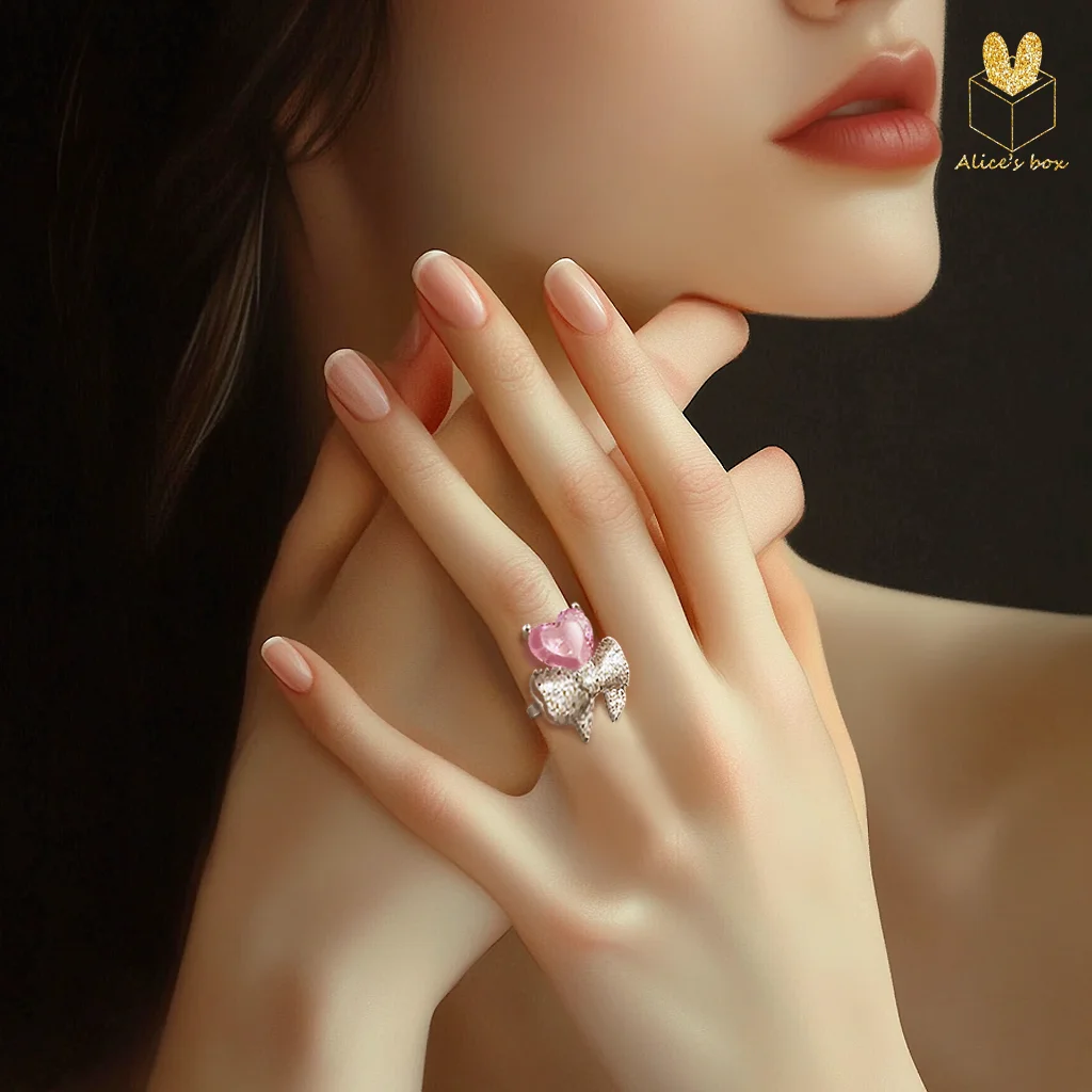 Cute Fashion Designs Love Ribbon Gemstone Ring