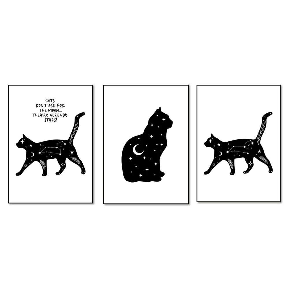 Cat Moon Print, Home Decor, Home, Office, Prints For Your Home, Wall Art, Celestial Moon Phase Cat Print