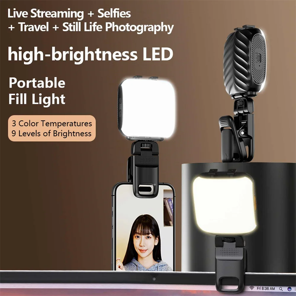 Luz LED con Clip para selfi, Luz Portátil para teléfono en vivo, tableta, ordenador portátil, fotografía, maquillaje, vídeo, luz de relleno de escritorio, actualización de 2024
