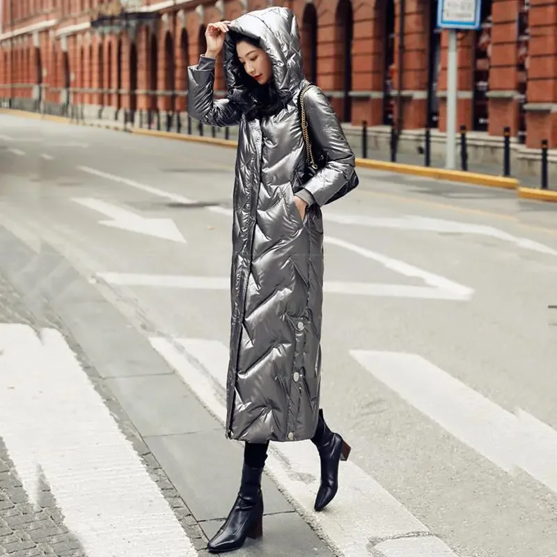 Mantel katun wanita, jaket hitam terang muka tempramen, mantel bertudung bertali tebal musim dingin baru 2023