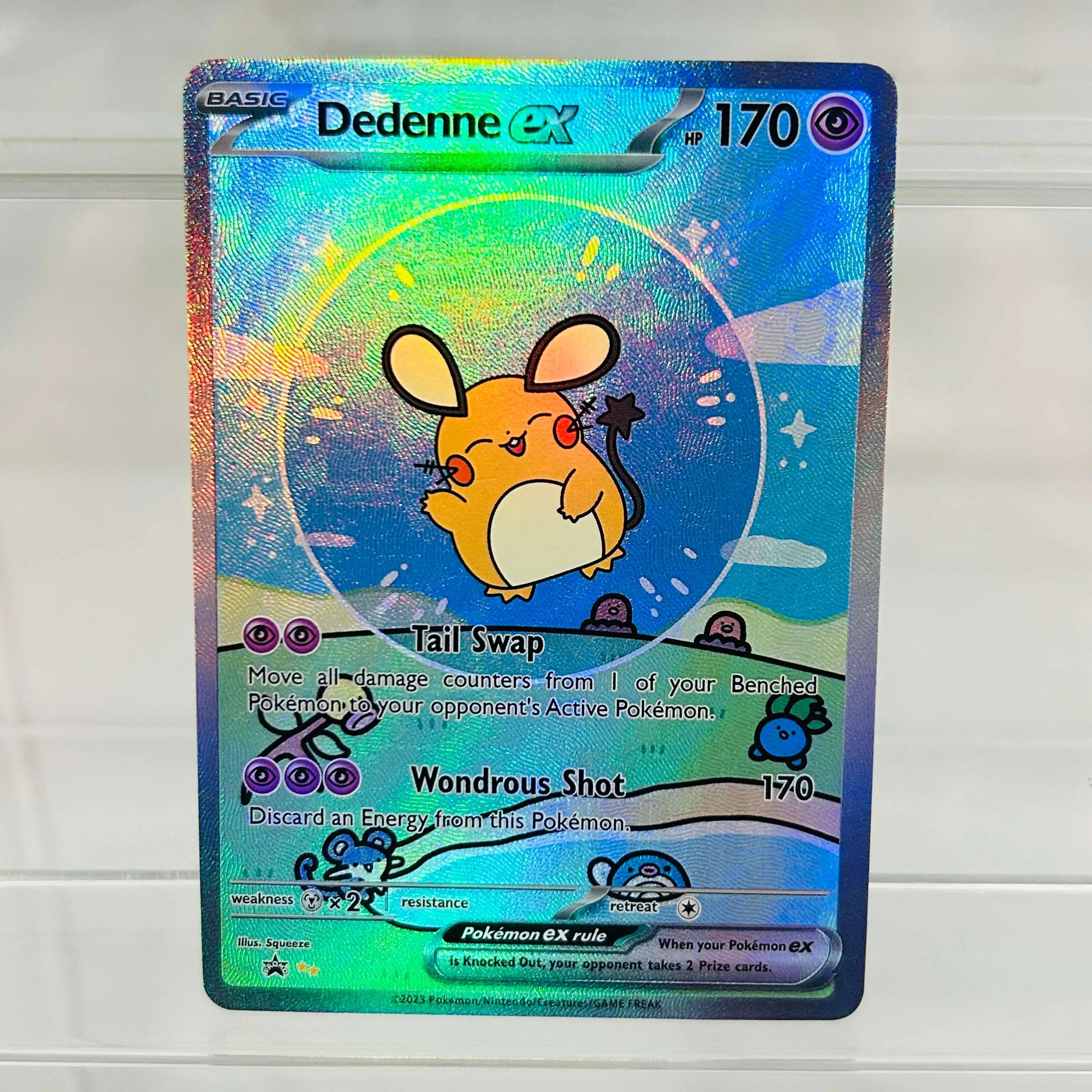 Tarjeta Pokémon Dedenne ex en inglés con textura holográfica, tarjeta de colección de anime premium en perfecto estado